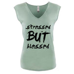 STRESSED BUT BLESSED V-NECK TEE